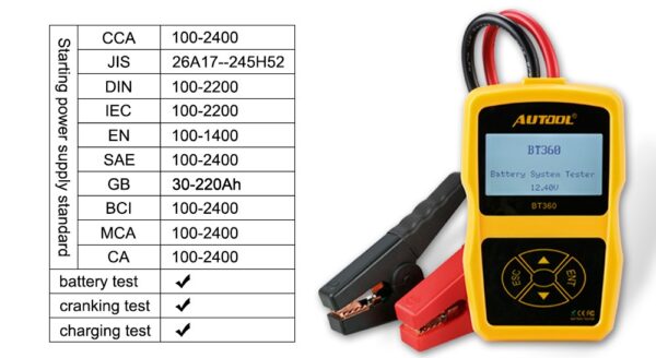 Tester do Baterii Akumulatorów 12V Autool BT360 PL interface24